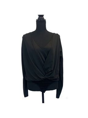 BEBE black V-neck draped cutout long sleeve bodysuit Sz L